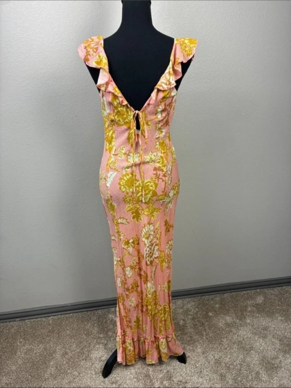 Free People Remind Me Maxi Slip Dress Floral Pink Coral Combo Ruffle S